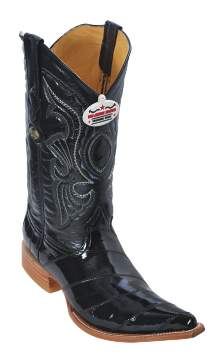 Los Altos Black Genuine All-Over Eel 3X Toe Cowboy Boots 950805